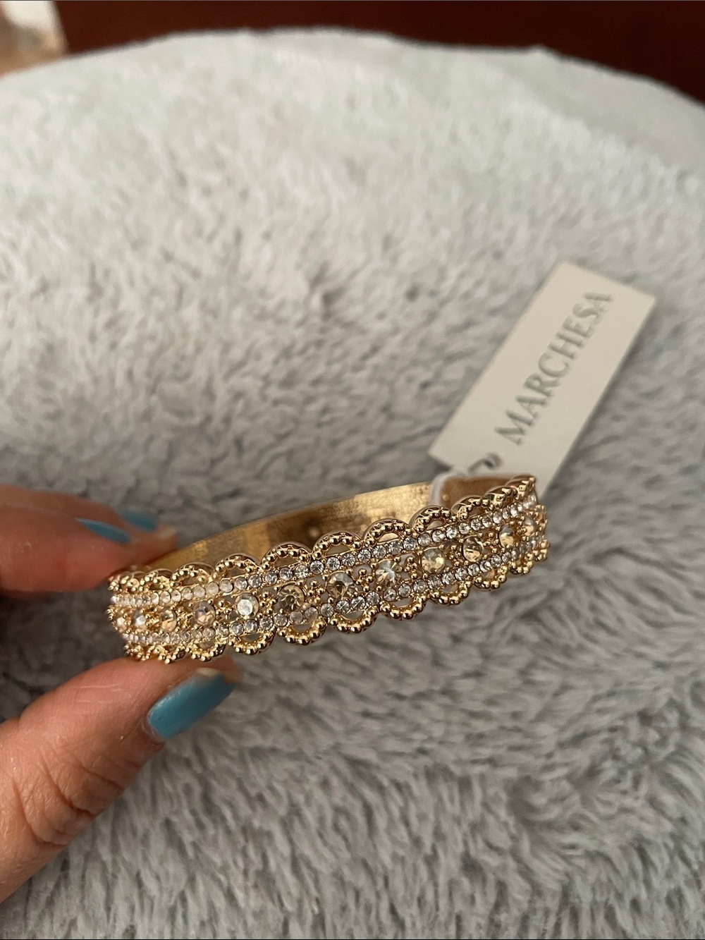 Marchesa Gold Crystal Scalloped Bangle Bracelet